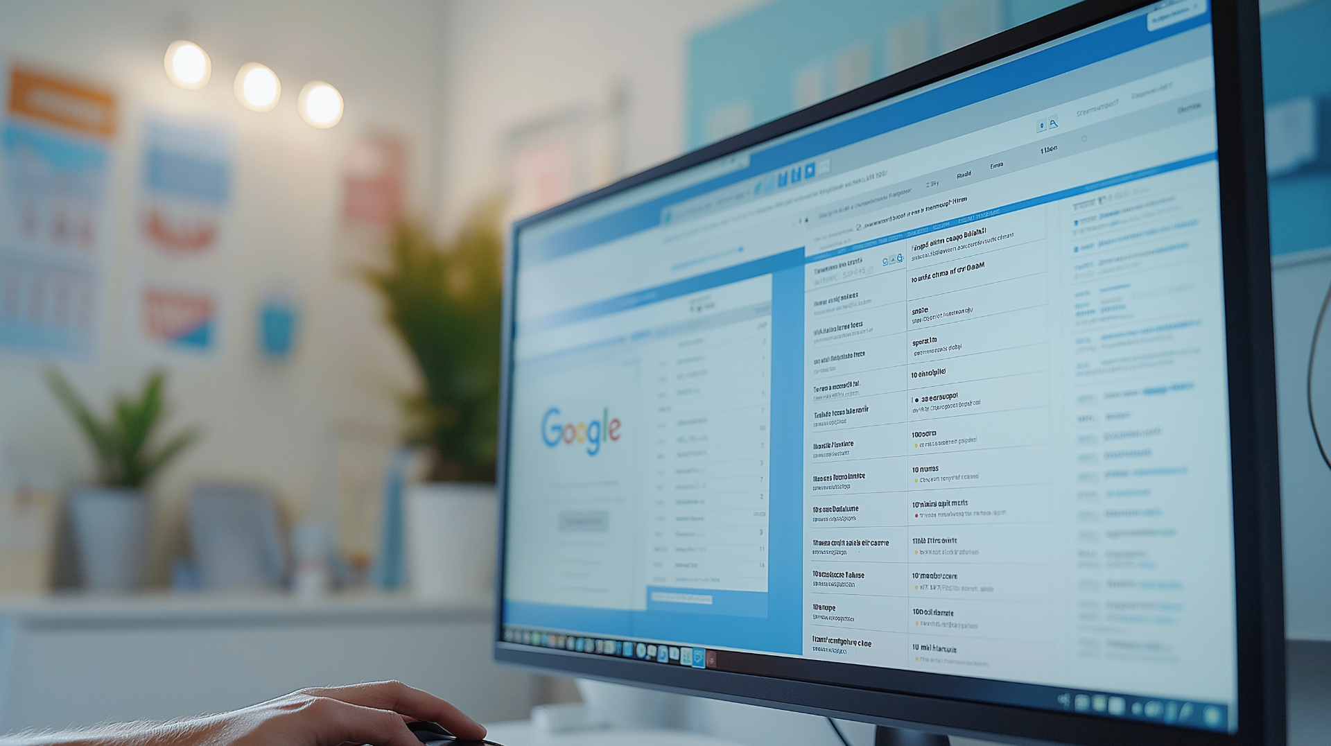Dental practice monitoring Google search results and online visibility on a desktop monitor